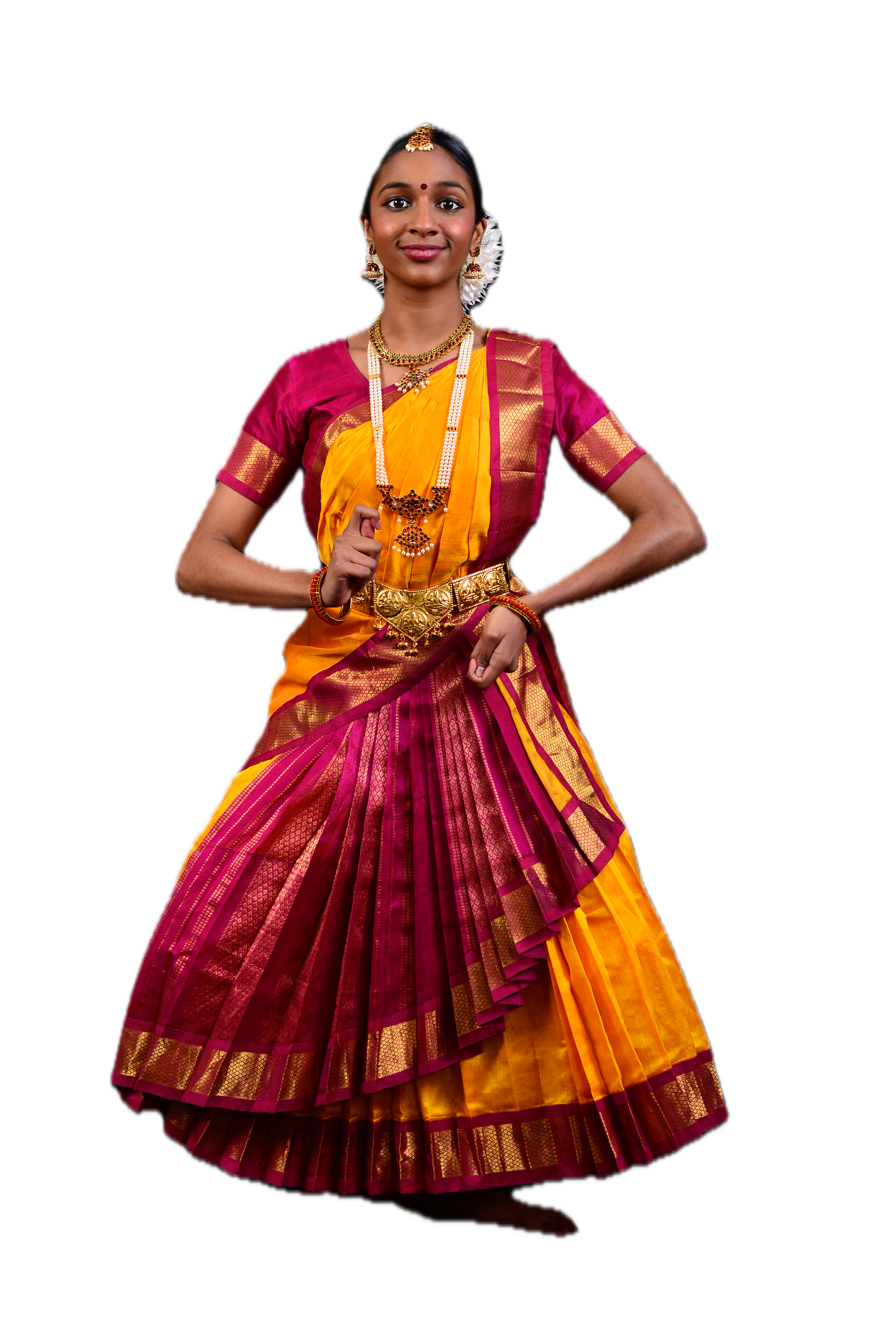 Shriya in yellow costume, skirt in motion