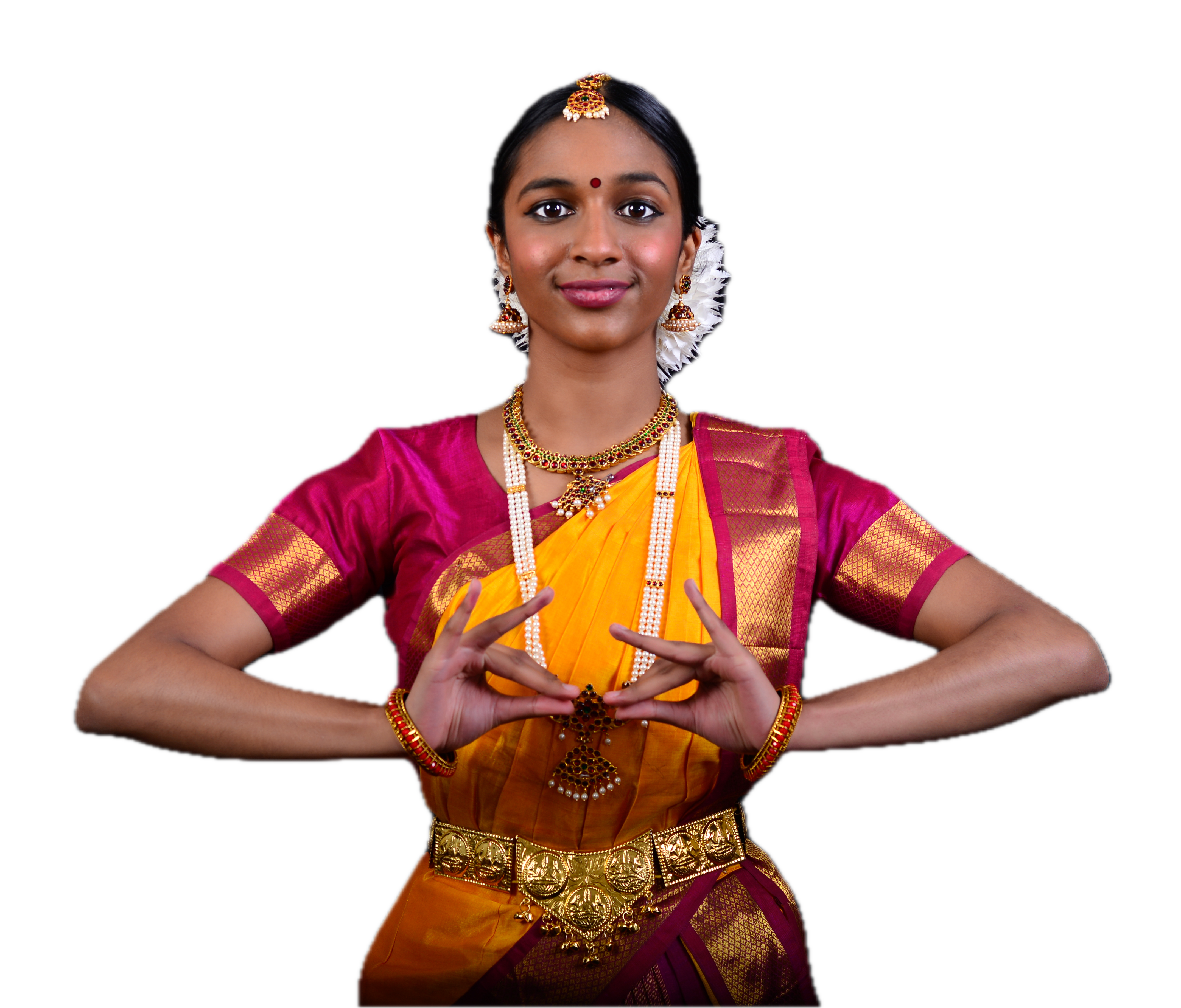 Shriya in lotus mudra, expressive close portrait